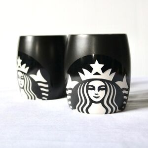 STARBUCKS Set of 2 Black Matte & Ivory Siren Mugs Collectible Ceramic 2011